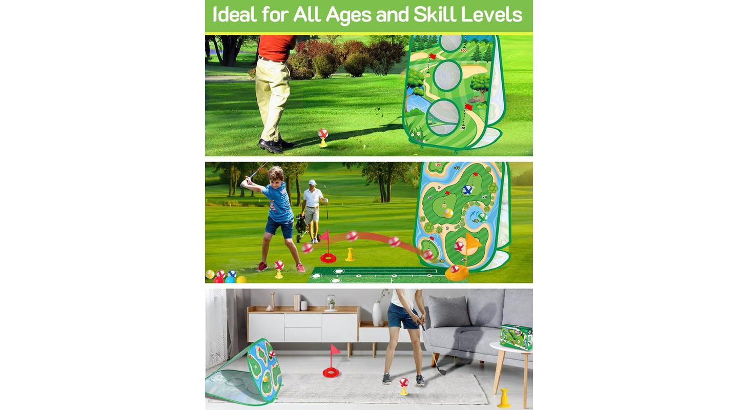 Детские игрушки TITQWOP 4-in-1 Sticky Golf Games Set with Putting Mat, Chipping Net & Cornhole Board, Ages 4+ — фото 5