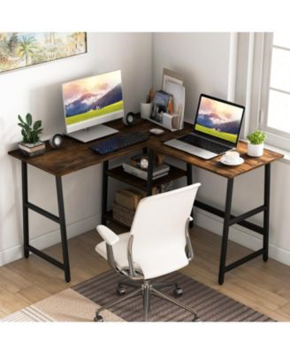 L-Shaped Corner Computer Desk with Storage Shelves