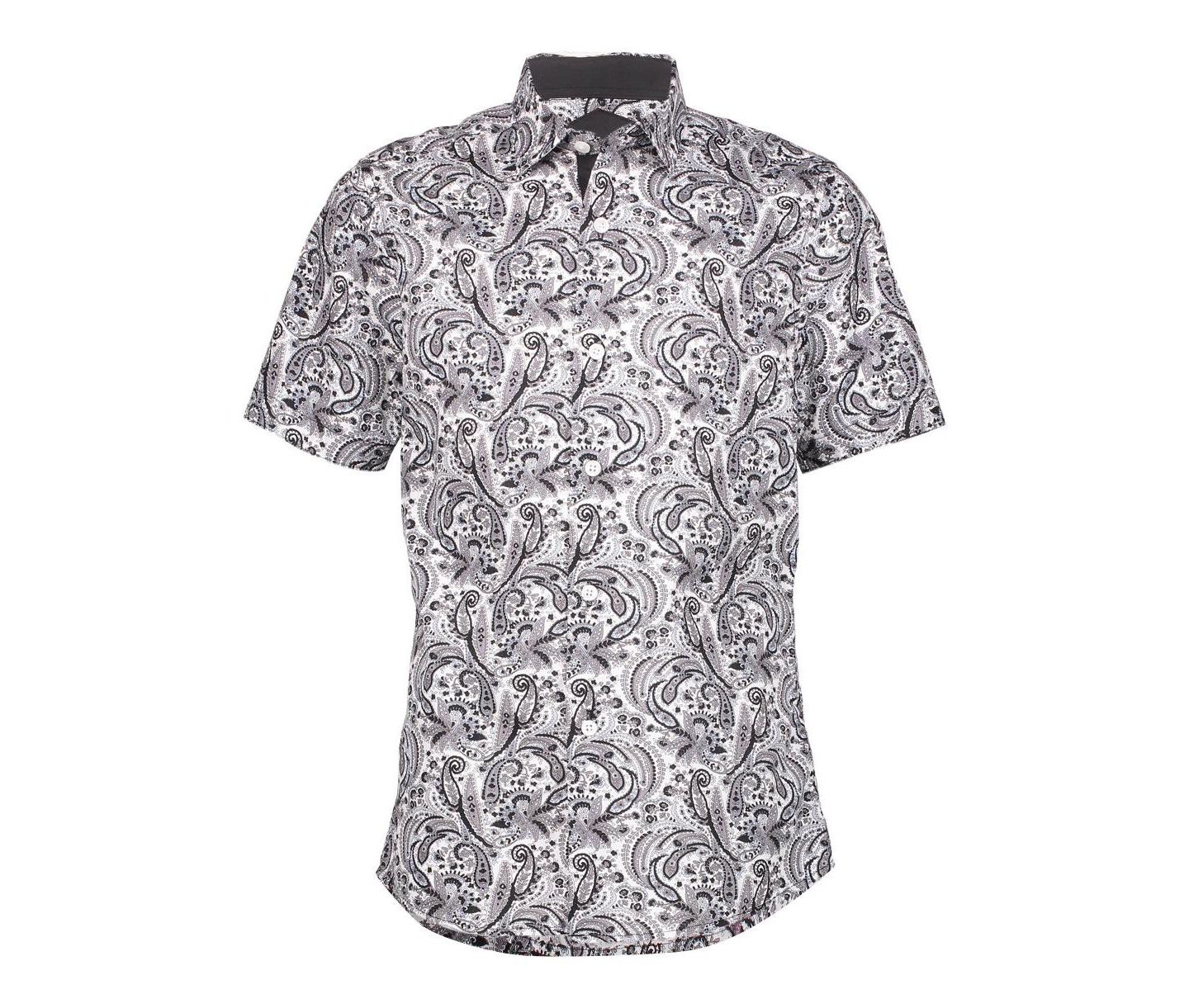 Рубашка Elie Balleh Black Paisley Slim Fit Short Sleeve Shirt для мальчиков, цвет: Чёрный — фото 1