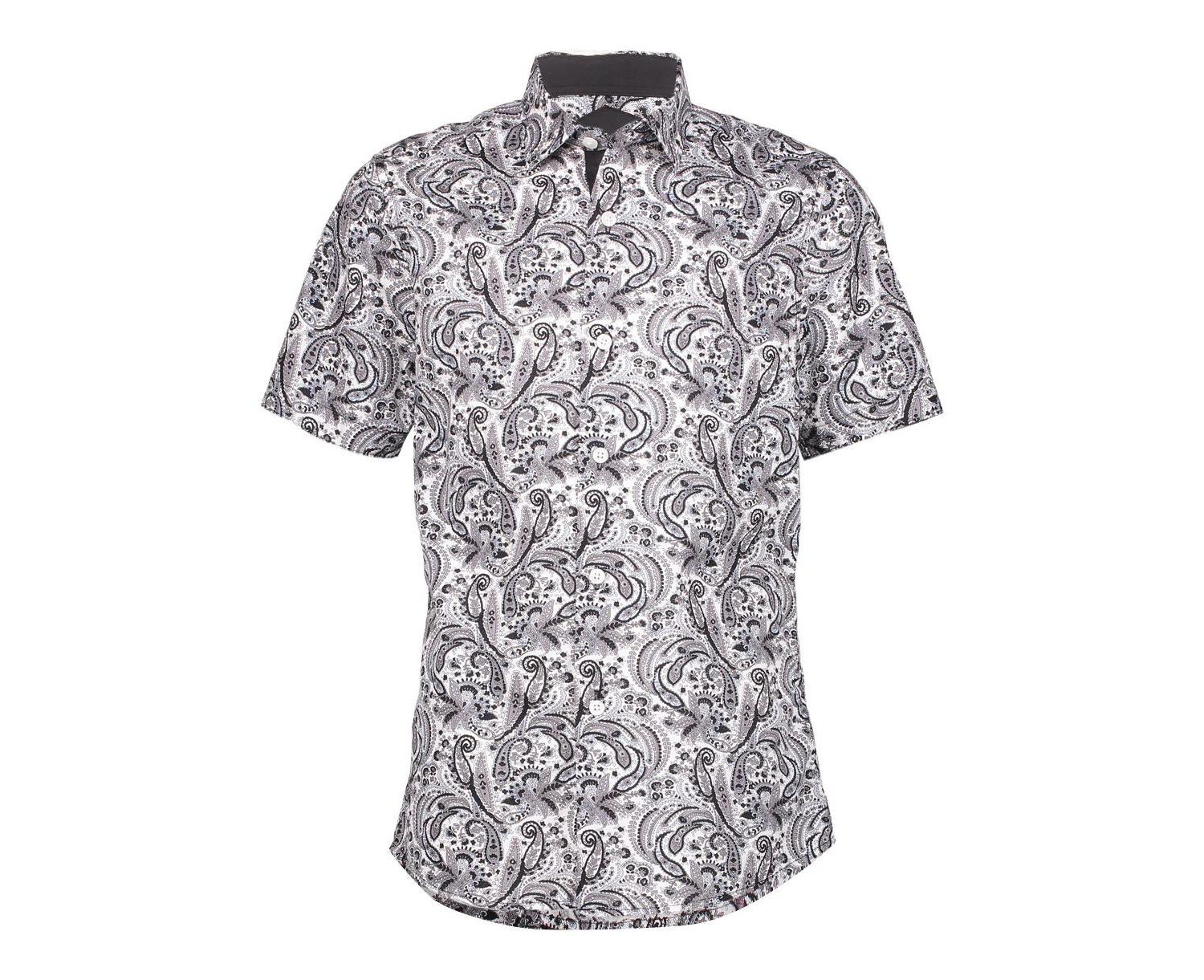 Big Boys Black Paisley Slim Fit Short Sleeve Shirt