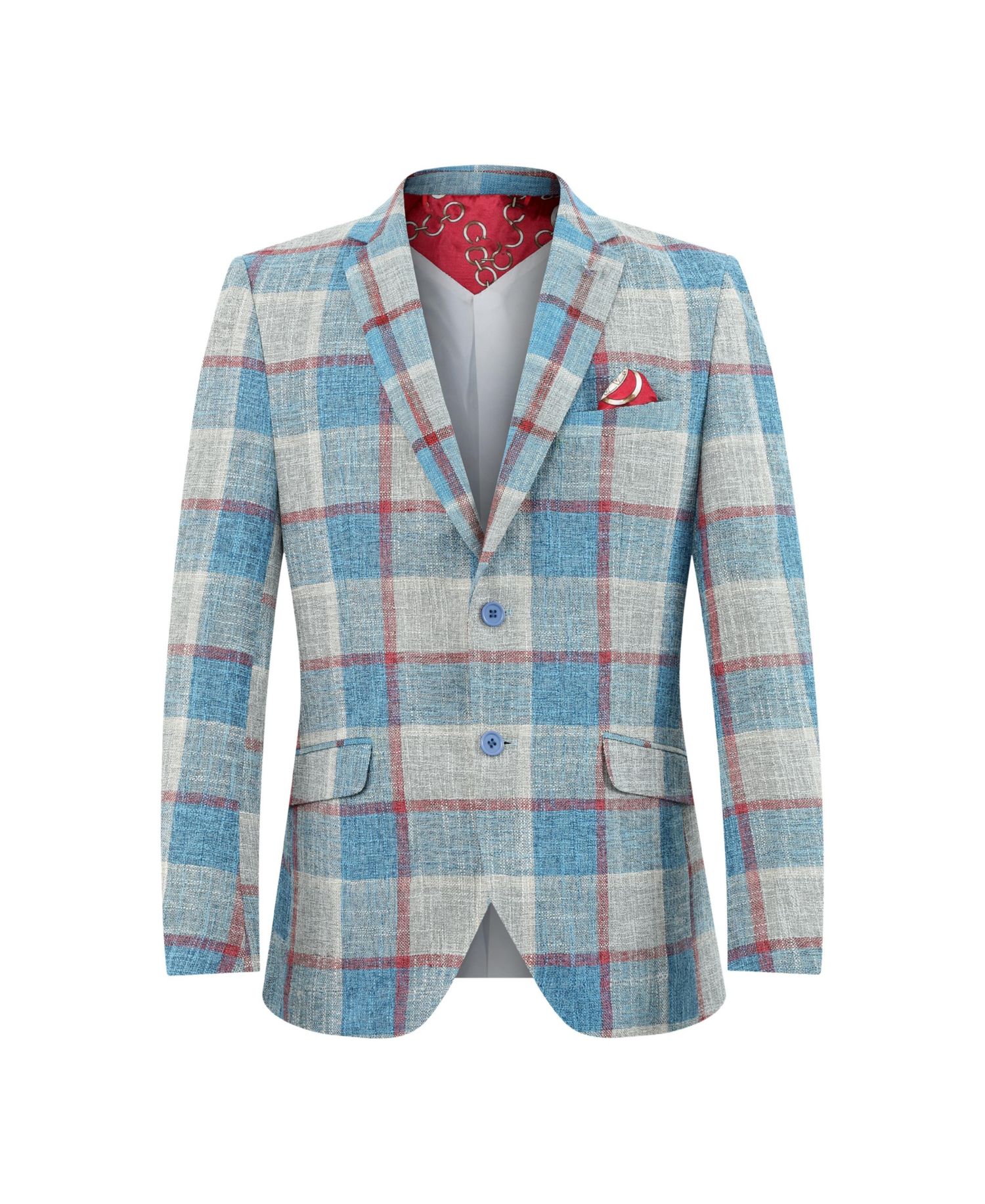 Boys Blue Slim Fit Plaid Blazer