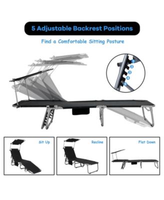 Set of 2 Foldable Lounge Chair Adjustable Outdoor Beach Patio Recliner W/ Sun Shade