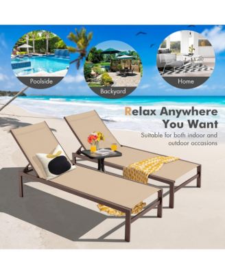 Aluminum Patio Chaise Lounge Outdoor Adjustable Lounge Chair W/ 6-Position Backrest