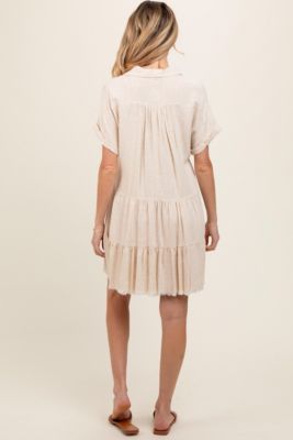 Maternity Cream Tiered Linen Dress