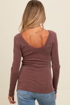 Maternity Charcoal Ribbed Scoop Neck Long Sleeve Top