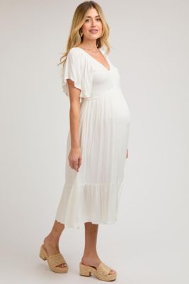 Olive Smocked Ruffle Maternity Dress
