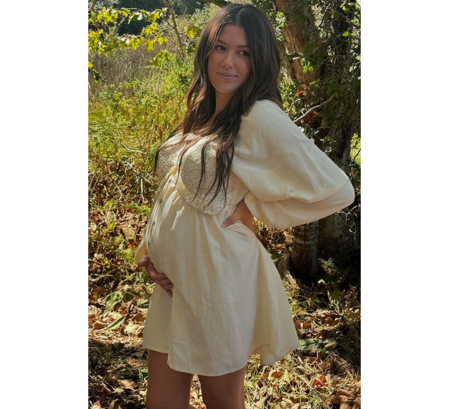 Женское платье Pinkblush Beige Crochet Lace Button Front, цвет: Бежевый — фото 9