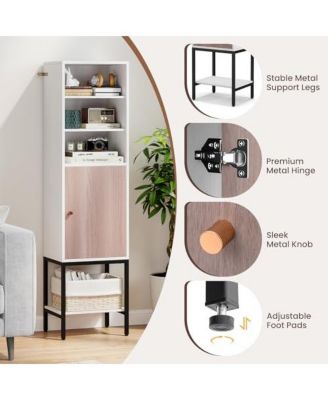 57" 1-Pc. Tall Bathroom Cabinet with 1 Door, 4 Shelves and Adjustable Storage