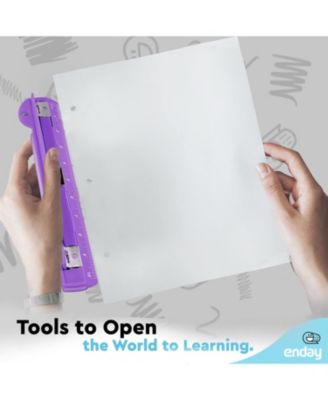 3 Hole Punch Pink, Portable Hole Puncher for 3 Ring Binder, 3 Sheets Capacity, Removable Chip Tray, 10” Ruler for School, Office, 1 Pc-by Enday