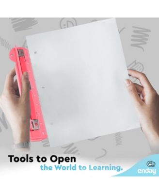 3 Hole Punch Pink, Portable Hole Puncher for 3 Ring Binder, 3 Sheets Capacity, Removable Chip Tray, 10” Ruler for School, Office, 1 Pc-by Enday