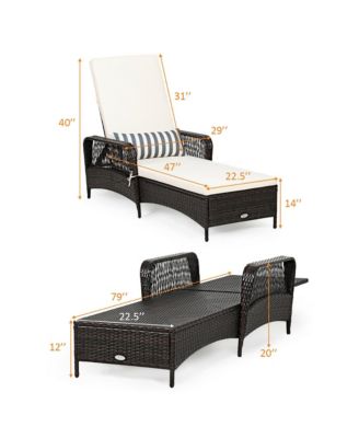 Set of 2 Rattan Patio Lounge Chair Chaise w/ Adjustable Backrest Cushion & Pillow