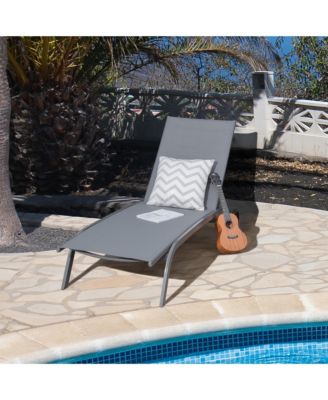 Outdoor Chaise Lounge Chair Adjustable Patio Recliner w/ Wheels