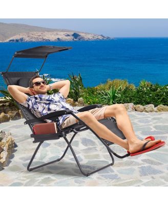 Folding Recliner Zero Gravity Lounge Chair W/ Shade Canopy Cup Holder