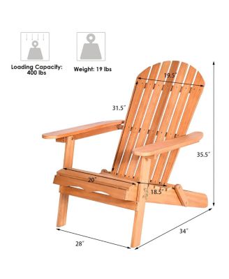 2 PCS Eucalyptus Adirondack Chair Foldable Outdoor Wood Lounger Chair