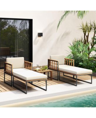 2PCS Outdoor Chaise Lounge Chair Acacia Wood Heavy Duty 1200 lbs Weight Capacity