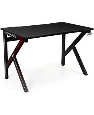 K-Shaped Gaming Desk with Cup Holder Headphone