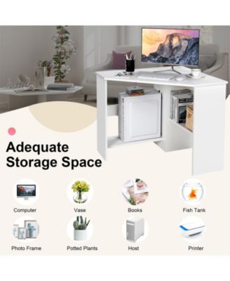 Corner Computer Desk Triangle Writing Workstation with Storage Shelf