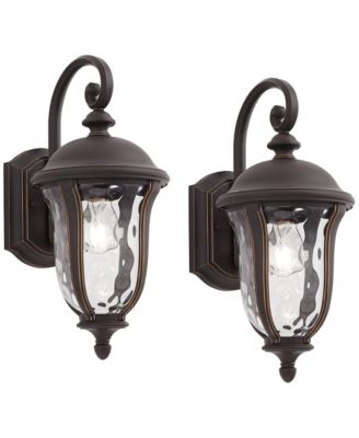 Park Sienna Rustic Vintage Outdoor Wall Light Fixtures Set of 2 Bronze Metal 16 3/4" Clear Hammered Glass for Post Exterior