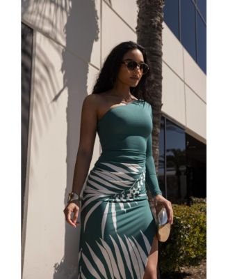 Women's One Shoulder Palm Print Dress