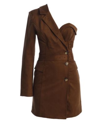 Women's One Shoulder Suede Blazer Dress
