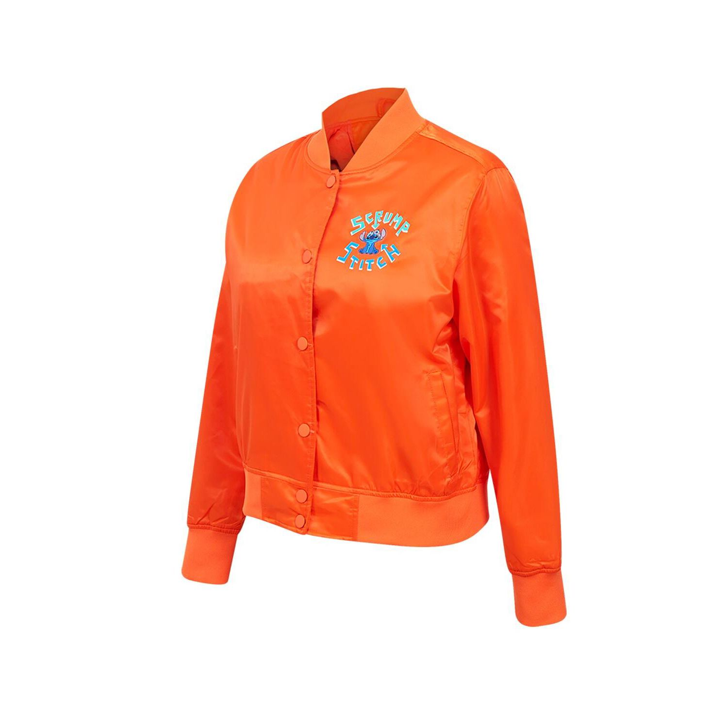 Women's Orange Lilo and Stitch Scrump Stitch Full-Snap Satin Jacket