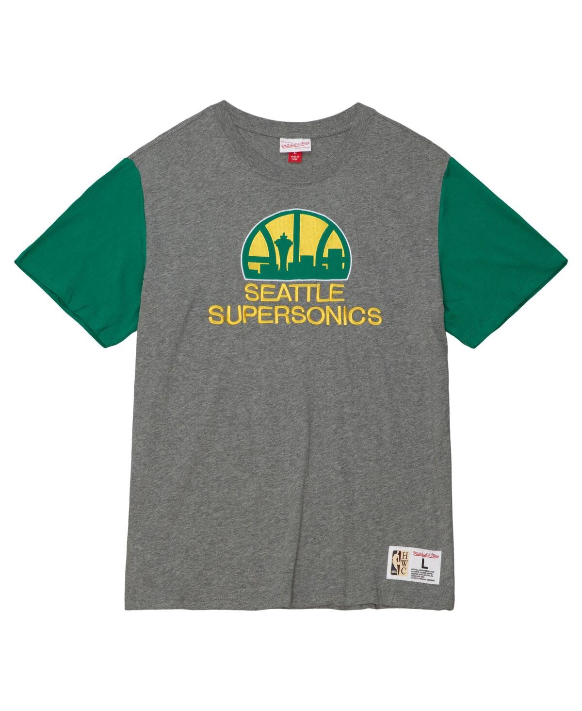 Mitchell & Ness Men's Heather Gray Seattle Supersonics Hardwood Classics Color Block T-shirt