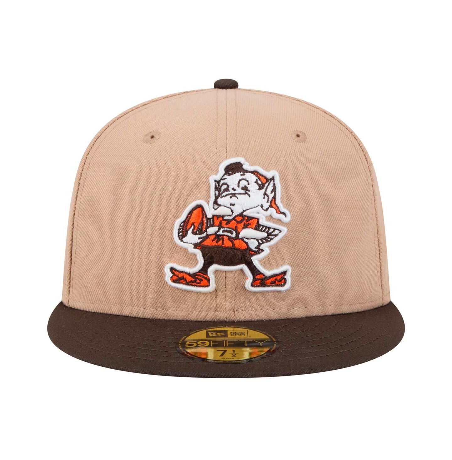 Мужская кепка New Era Tan Cleveland Browns Throwback Logo Main 59FIFTY Fitted Hat — фото 4