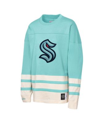 Big Boys and Girls Light Blue Seattle Kraken Chainstitch Heavyweight Long Sleeve Top