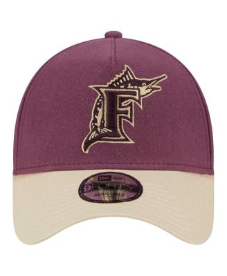 Men's Maroon Florida Marlins Cooperstown Collection Moleskin A-Frame 9FORTY Adjustable Hat