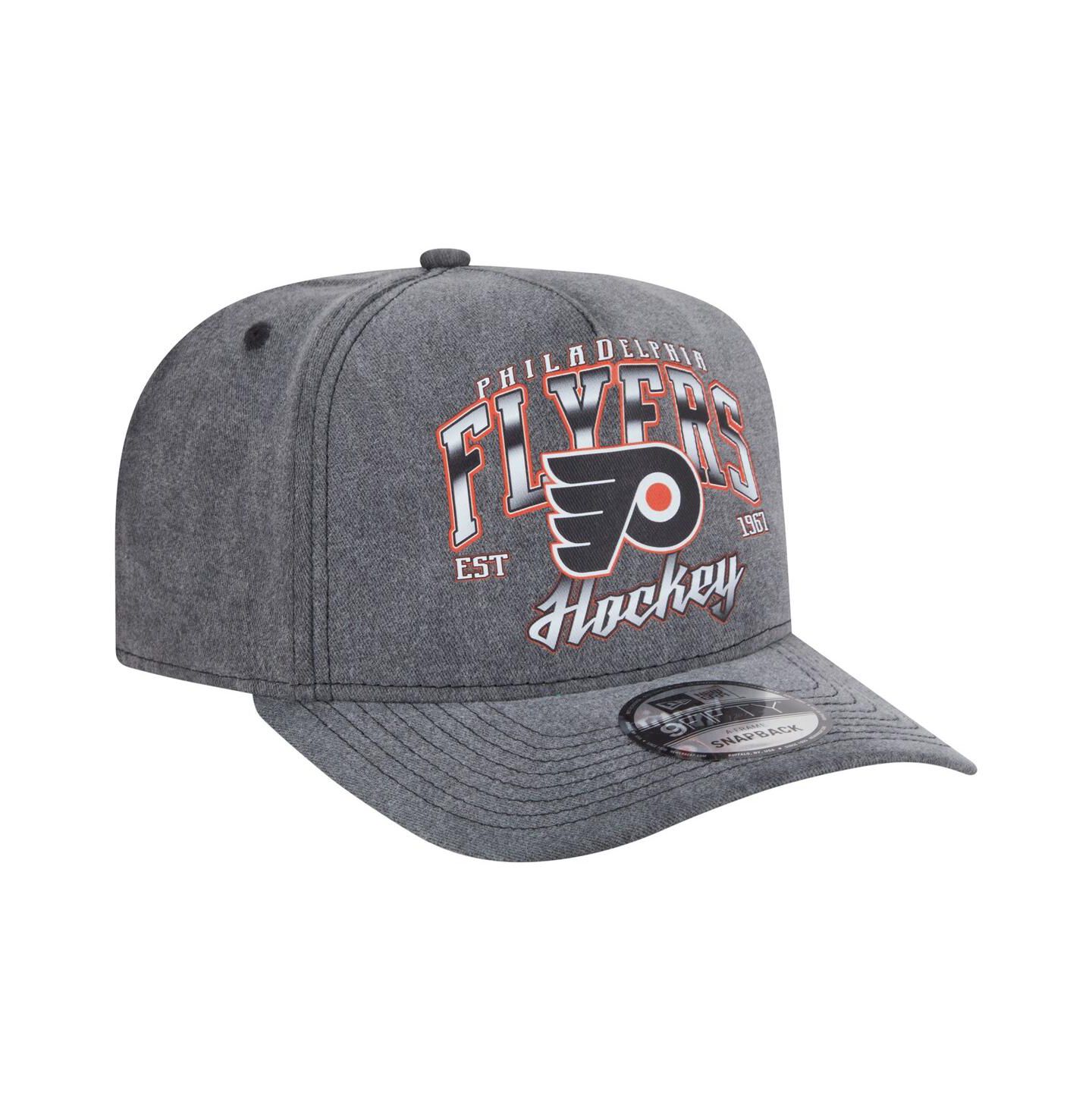 Мужская кепка New Era Charcoal Philadelphia Flyers Throwback Washed A-Frame Pre-Curved 9FIFTY Snapback Hat — фото 3