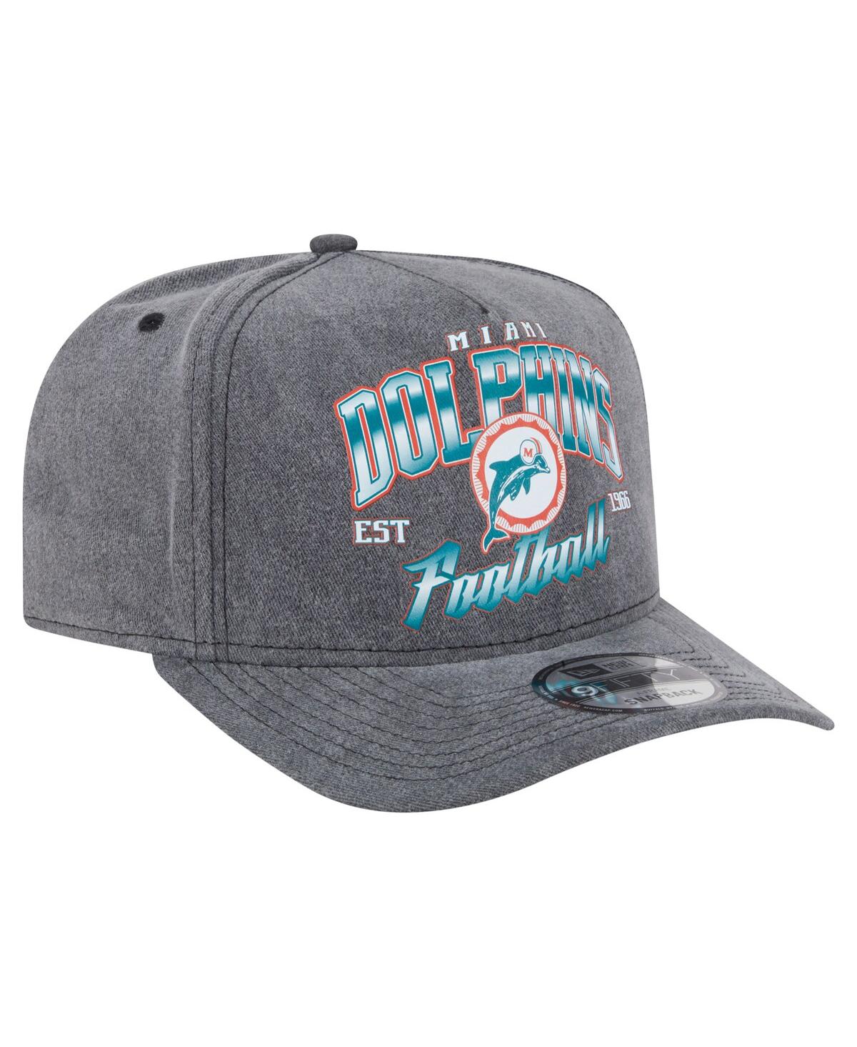 New Era Men's Black Miami Dolphins Throwback Washed A-frame 9fifty Snapback Hat
