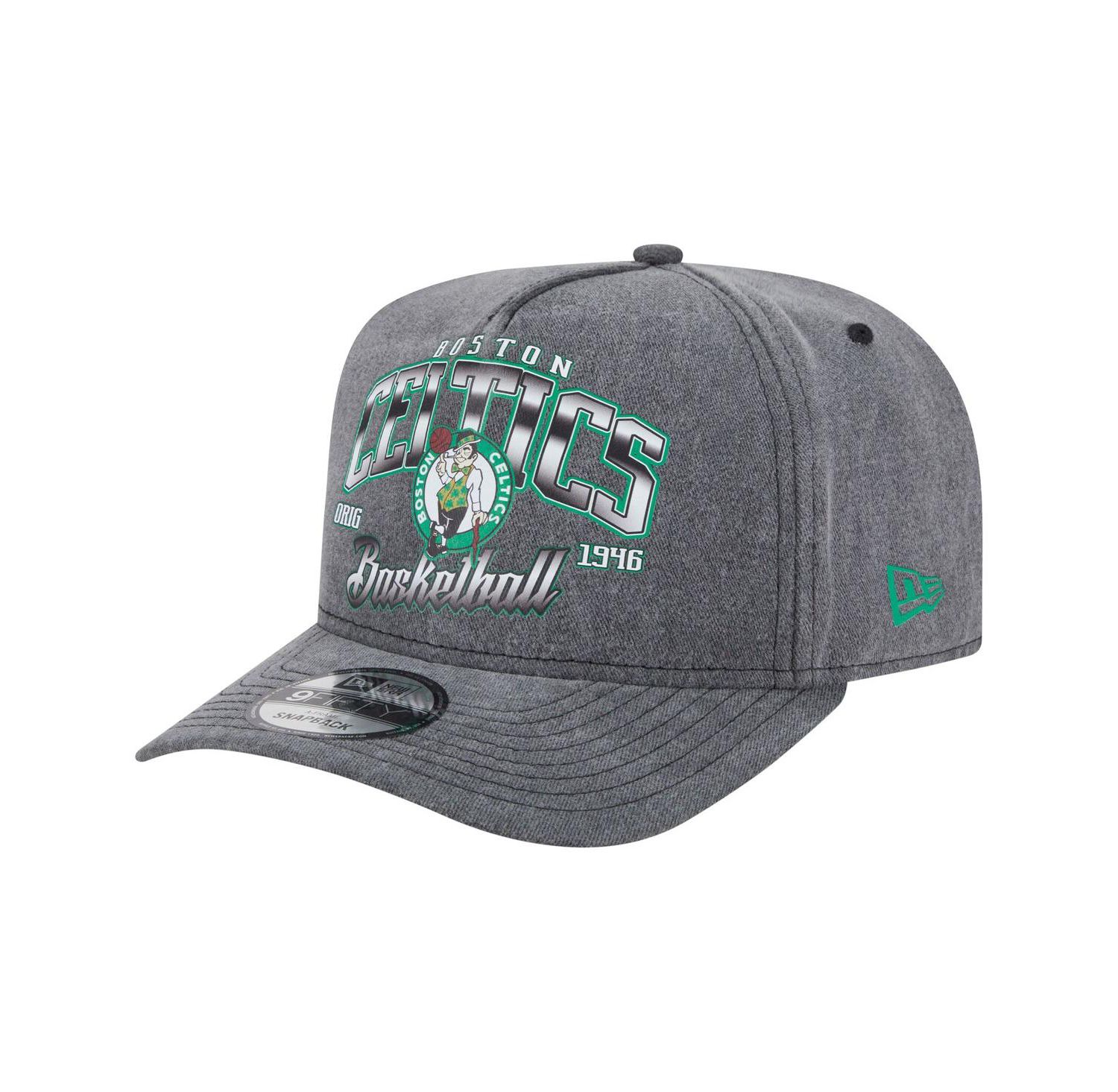 Men's Charcoal Boston Celtics Throwback Washed Pre-Curved 9FIFTY Snapback Hat
