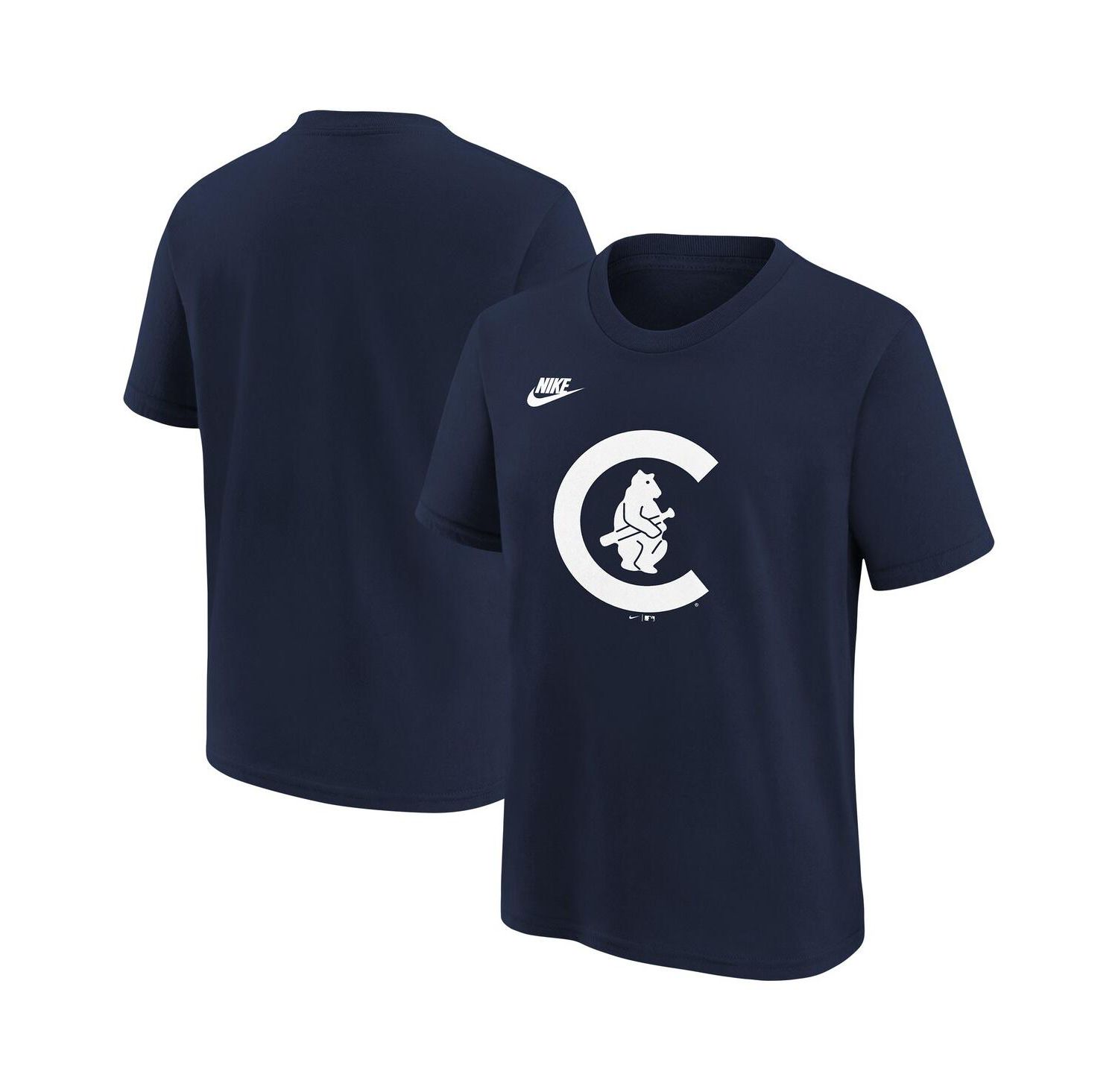 Big Boys and Girls Navy Chicago Cubs Cooperstown Collection Team Logo T-Shirt