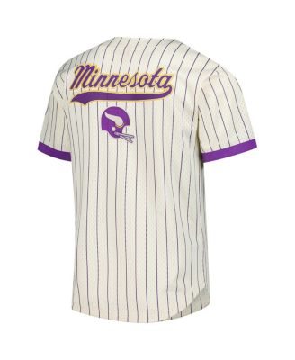 Men's Cream Minnesota Vikings Vintage Logo Final Seconds Full-Button Mesh T-Shirt