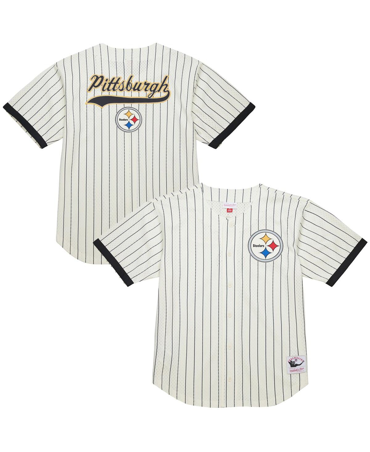 Men's Cream Pittsburgh Steelers Final Seconds Vintage Logo Mesh Button-Up Shirt - Cream