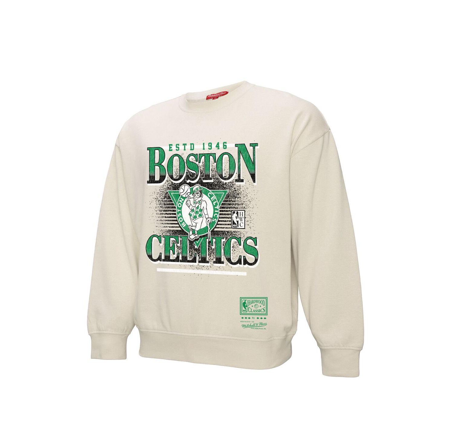 Women's Cream Boston Celtics Oversprayed Pullover Sweatshirt