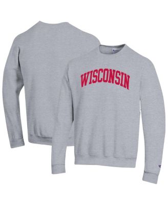 Champion - Men's Heather Gray Wisconsin Badgers Basic Arch Fleece Pullover Sweatshirt