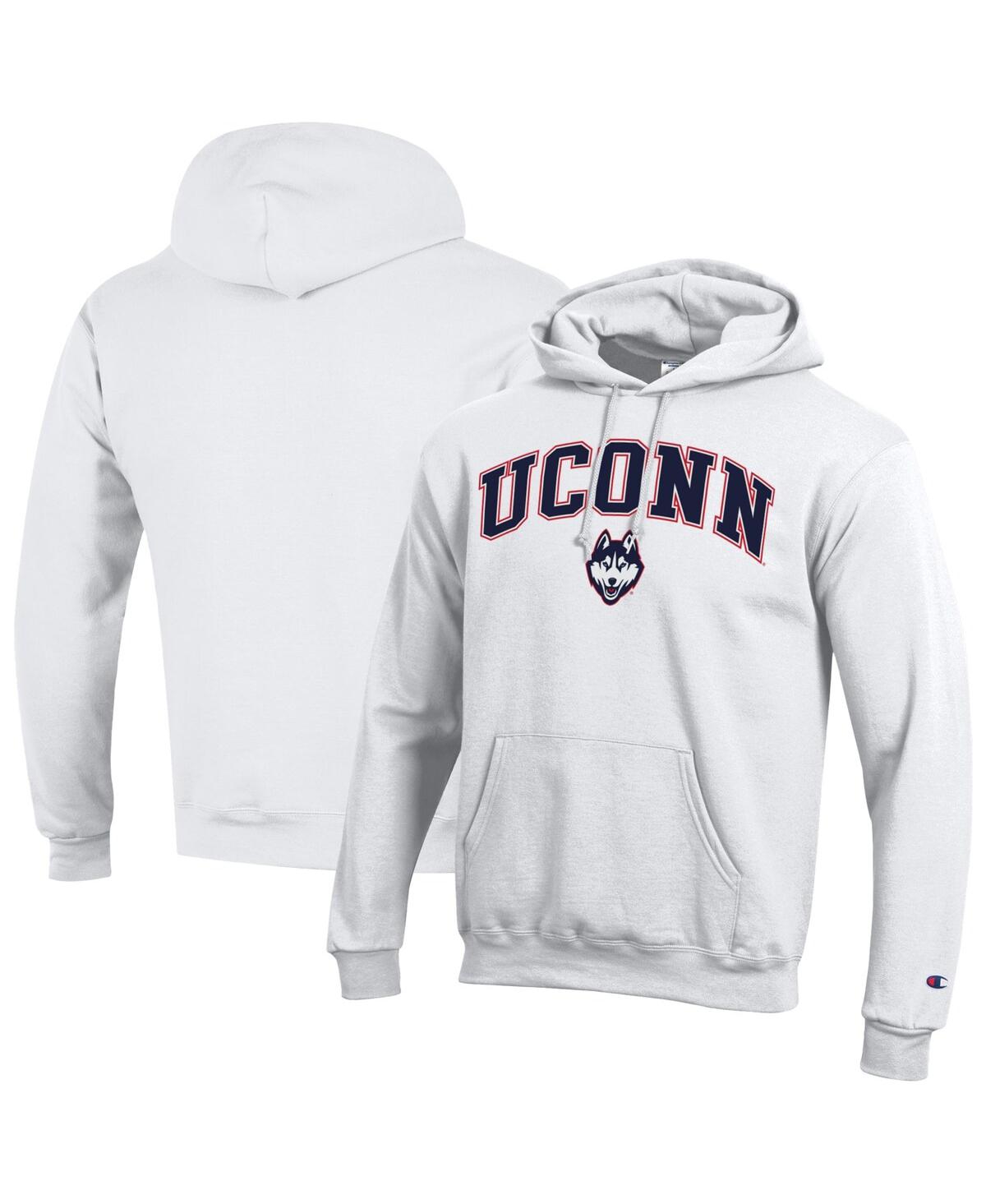 Champion Men's Navy UConn Huskies Arched Logo Fleece Pullover Hoodie - White