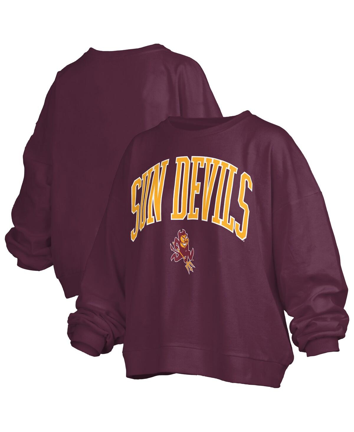 Women's Maroon Arizona State Sun Devils Janise Arch Over Logo Waist Length Oversized Pullover Sweatshirt - Maroon