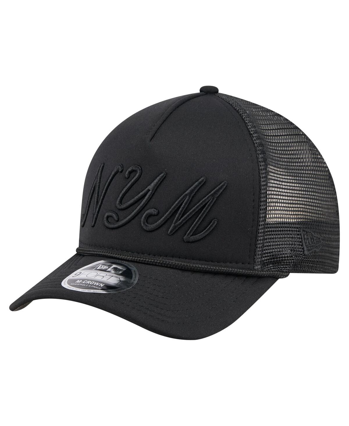 New Era Men's Black New York Mets City Initial 9forty A-frame M-crown Adjustable Trucker Hat