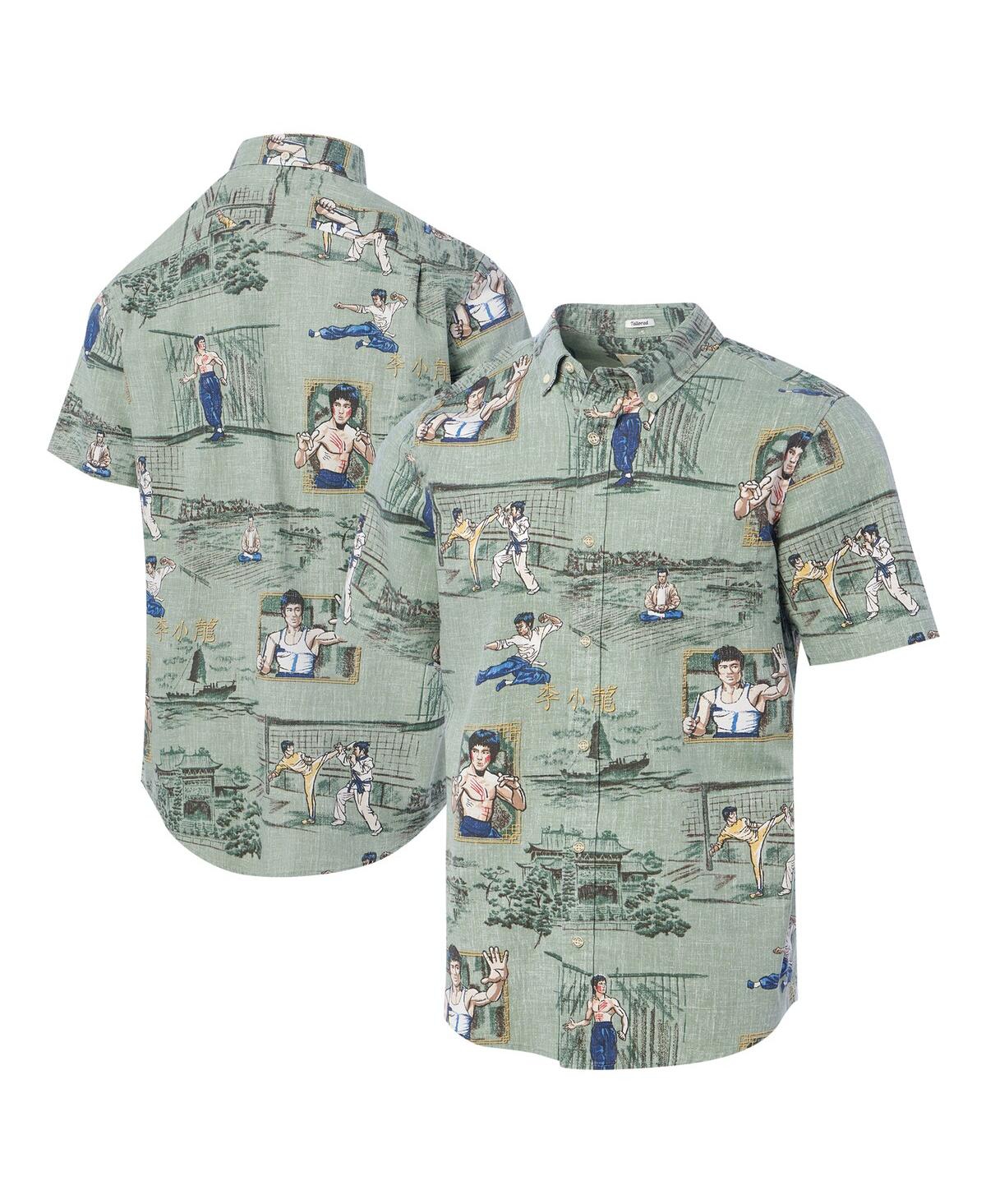 Men's Bruce Lee Green Hollywood Icons Little Dragon Tailored Button-Down Shirt - Green