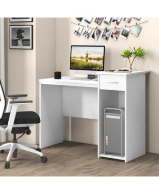 Computer Desk with Drawer Modern Laptop PC Desk with Adjustable Shelf and Cable Hole