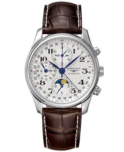 Longines Men's The Master Collection Brown Leather Strap Watch ...