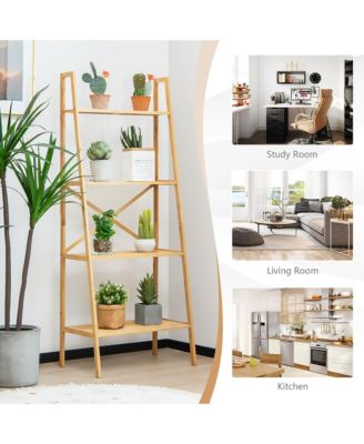 2PCS 4-Tier Bamboo Ladder Bookshelf 58'' Display Shelf Storage Rack Plant Stand