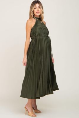 Maternity Black Pleated Halter Dress