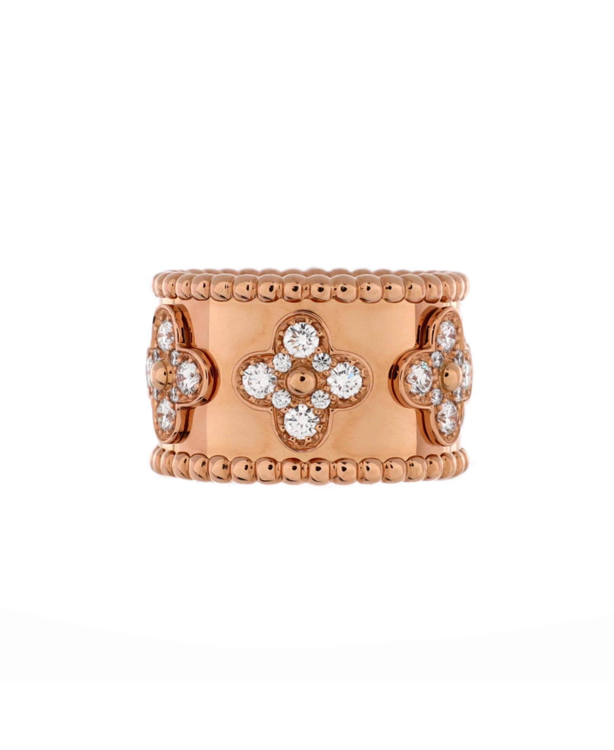 Large Perlee Clovers Ring 18K Rose Gold with Diamonds - 18k rose gold