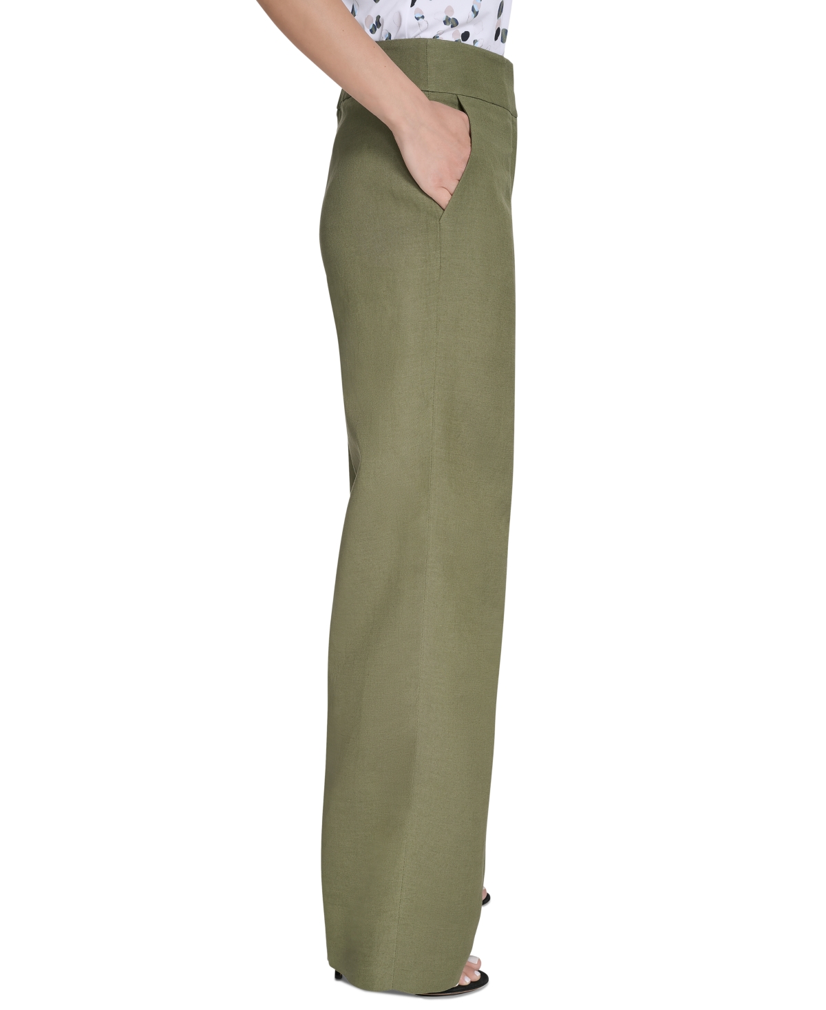 Calvin Klein Petite High-rise Wide-leg Pants In Green
