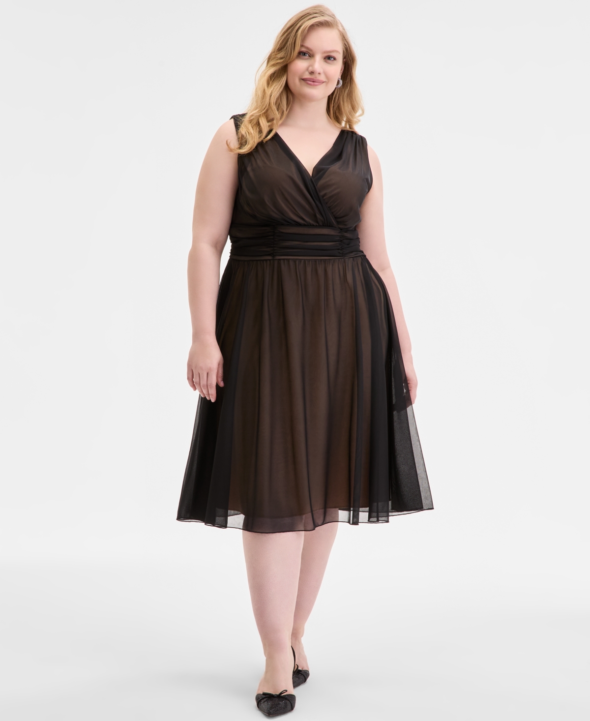 Plus Size Sleeveless Chiffon Midi Dress - Black/Gold