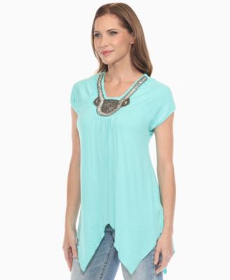 Women's Beaded Angled Hem Knit Top