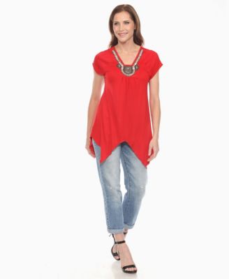 Women's Beaded Angled Hem Knit Top